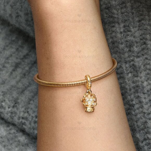 Pandora Heart Snowflake Snow Globe Dangle Charm - Picture 4 of 5